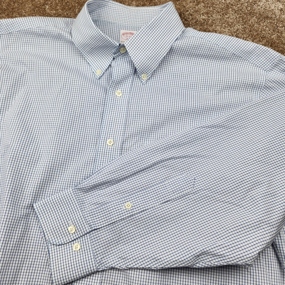 Brooks Brothers 346 Mens 17-2/3 Regular Fit Non-Iron Blue Micro Check Shirt